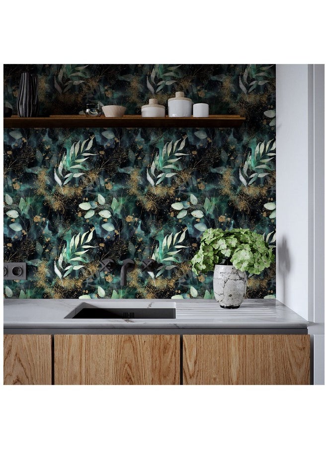 HAOKHOME 93208 Boho Peel And Stick Wallpaper Leaves Branch Removable Black/Green/Matte Gold Vinyl Self Adhesive Mural For Bedroom 17.7In X 9.8Ft  - Image 5