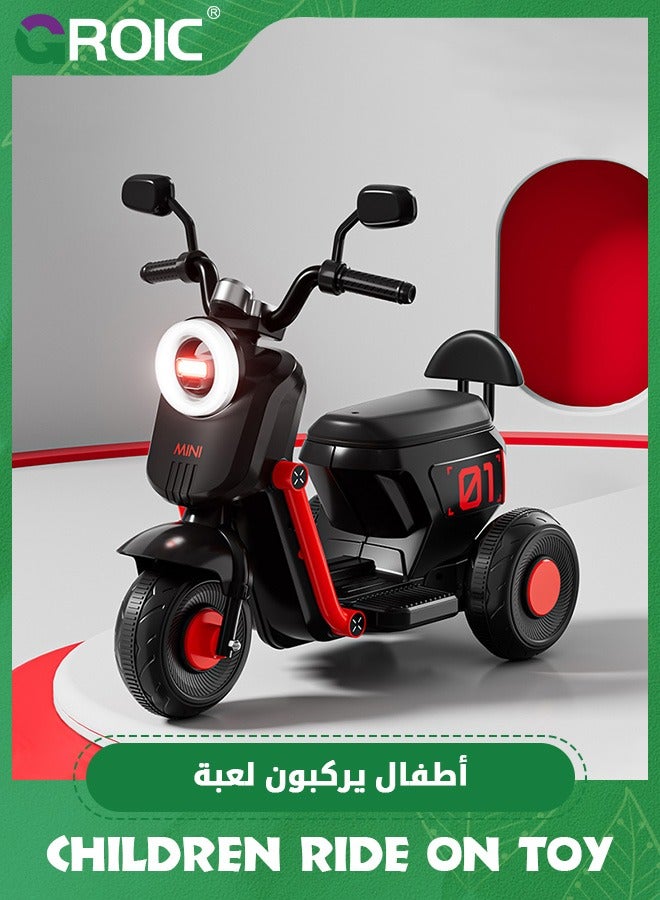 GROIC Kids Motorcycle,Kids Cartoon Ride on Car,6V Battery Powered Electric Motorcycle with LED Headlights, Music, Pedal,Forward/Reserve, 3 Wheels Motorbike Toys,Electric Scooter for Kids - Image 1