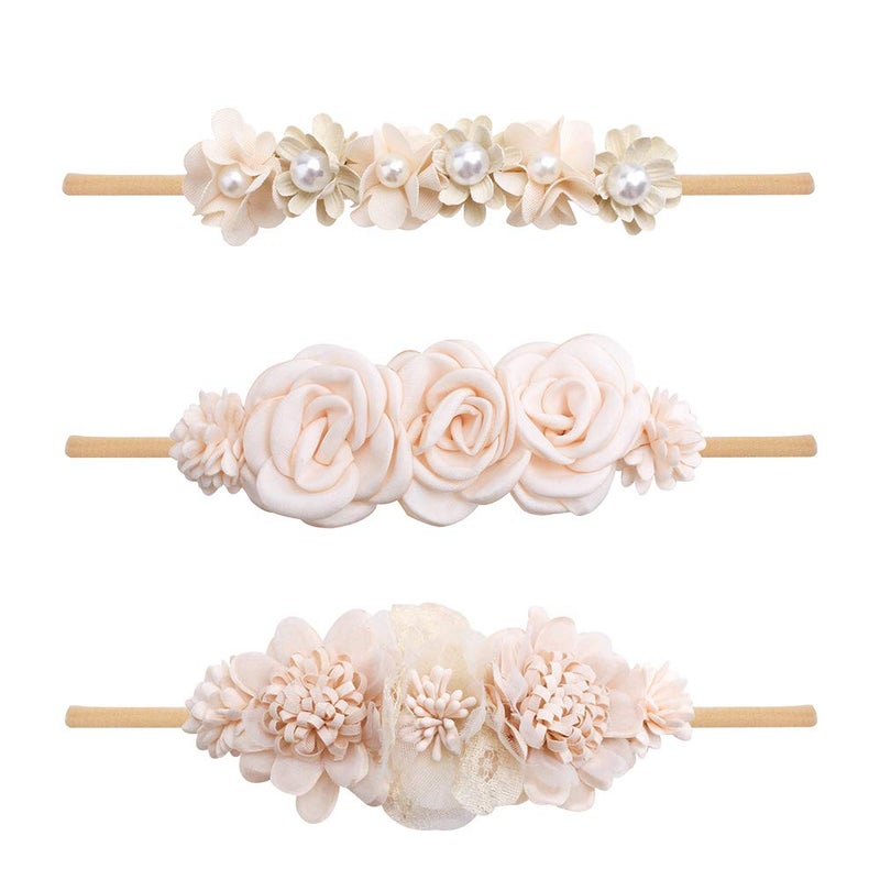 mligril Baby Girl Nylon Headbands Flower Hair Bows AccessoriesElastic Hair Band Crown Handmade FLoral Wraps Birthday Gifts for Girls Newborn Infant Toddler 3Pcs