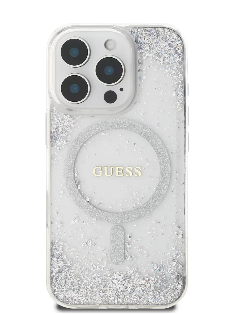 GUESS Magsafe IML Hard Case with Marble Design for iPhone 16 Pro Max / Drop protection / Slim Profile / Comfortable Grip-Silver