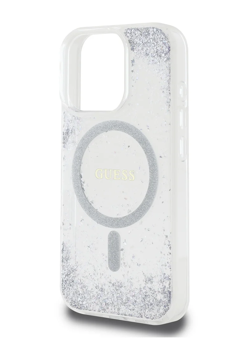 GUESS Magsafe IML Hard Case with Marble Design for iPhone 16 Pro Max / Drop protection / Slim Profile / Comfortable Grip-Silver