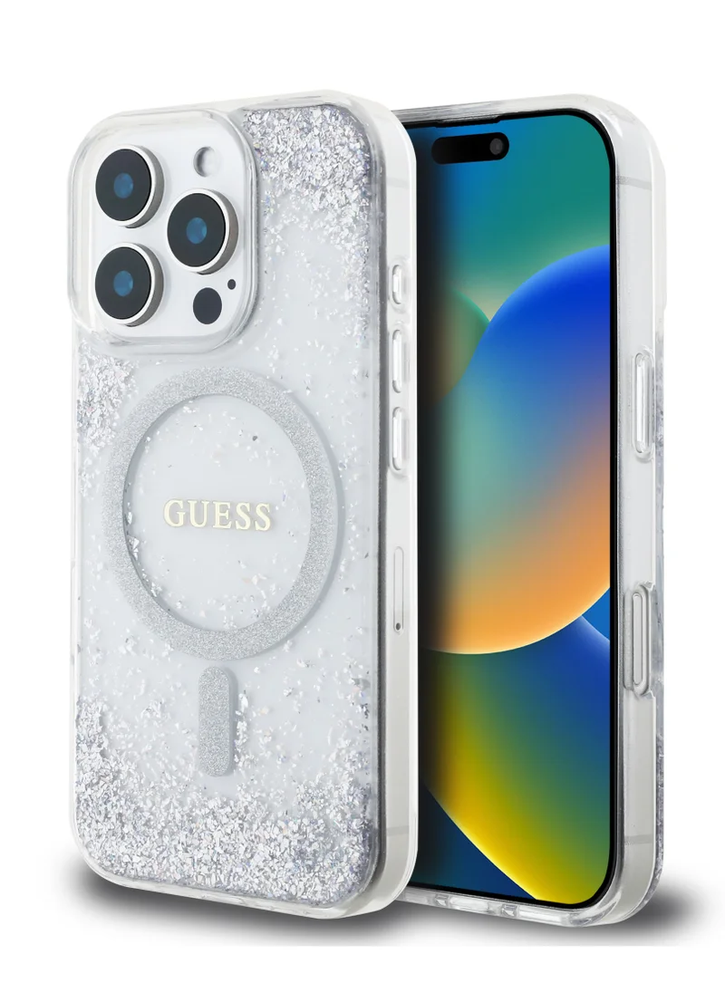 GUESS Magsafe IML Hard Case with Marble Design for iPhone 16 Pro Max / Drop protection / Slim Profile / Comfortable Grip-Silver