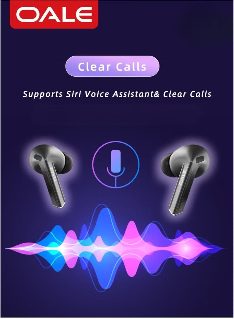 OALE Buds3 Pro True Wireless Earbuds, Bluetooth 5.4, ENC Noise Cancellation, Clear Calling, Touch Control, Siri Support, Up to 30H Playback, Wireless In-Ear Headphones - Black - Image 4