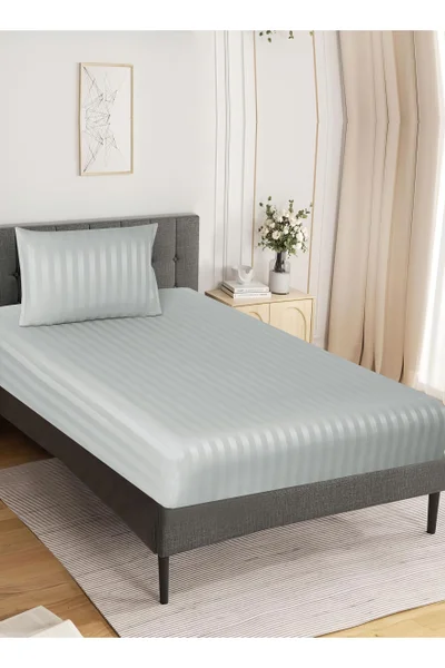 Donetella 2-Piece Striped Bedding Set – Single Fitted Sheet 120x200+30 cm with All-Around Elastic &amp; 1 Matching Pillowcases