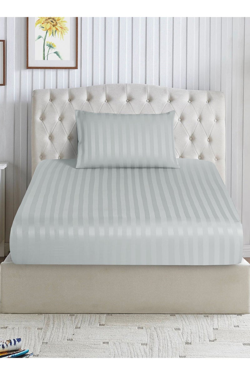 Donetella 2-Piece Striped Bedding Set – Twin Fitted Sheet 120x200+30 cm with All-Around Elastic & 1 Matching Pillowcases - Image 1