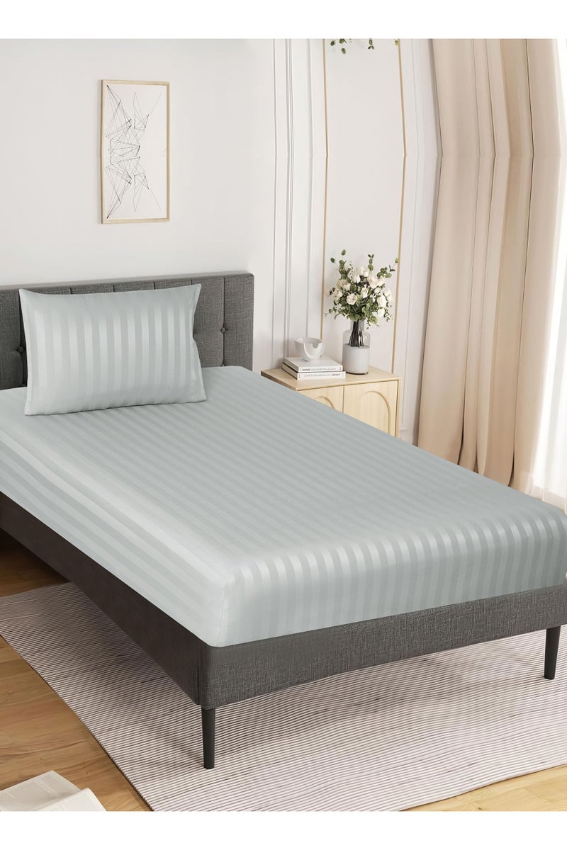 Donetella 2-Piece Striped Bedding Set – Twin Fitted Sheet 120x200+30 cm with All-Around Elastic & 1 Matching Pillowcases - Image 2