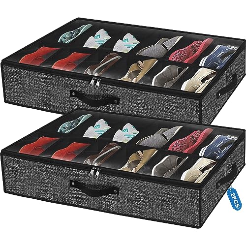 homyfort Under Bed Shoe Storage Organizer for Closet Fits 24 Pairs-Sturdy Underbed Shoe Storage Box Bins,Set of 2 (Linen-like Black) - Image 1