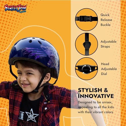 STREETJAM Kids Cycle Helmet Wild Riderz Open Face Helmet with Colour Shifting Technology, Hard Outer Shell, EPS Inner Comfort case, Adjustable Strap & Dial(8-13 Years, Blue(Gold, Red, Purple)) - Image 3