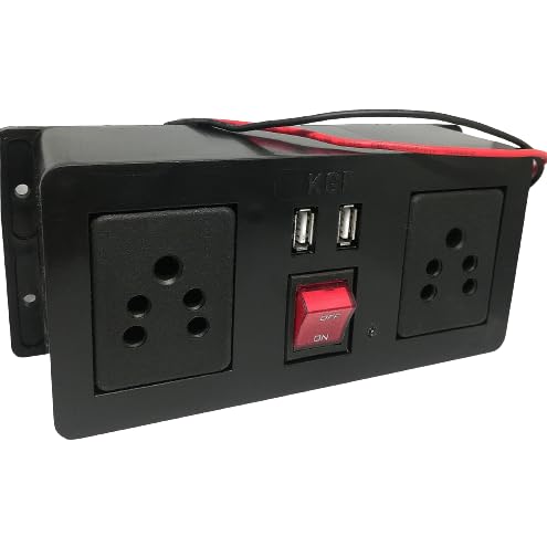 RTPM India- 12V DC to AC Converter with Overload Autocut 12V SMPS Socket Board with 2 USB Port for Charger and 2 ac Socket for Home and auto Mobile 