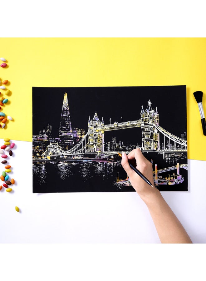 يويلو رسم خدش مشهد ليلي ملون لمدينة - رسم خدش يدوي DIY هدية للرجال والنساء - Image 3