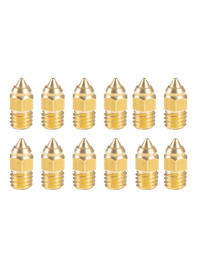 NIBEMINENT 12-Piece Extruder Brass Nozzle For 3D Printer Gold  - Image 1