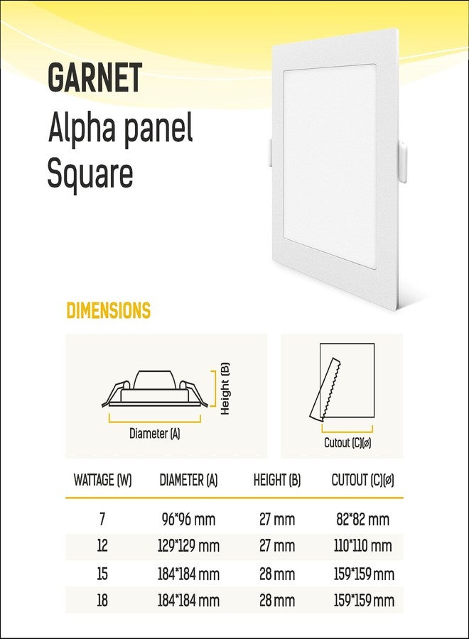 wipro Polycarbonate Garnet 7W Square Led Alpha Panel | Cool White Light (6500K) | Recessed Down Light for False Ceiling | Cutout - 82X82Mm | Pack of 1 - Image 3