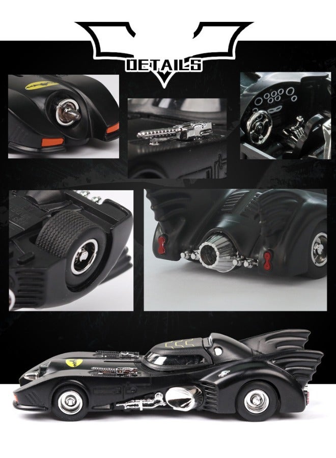 1989 Batmobile Model Toy, 1/38  Diecast Alloy Car Models for Vintage Bat Chariot Classic Car, with Light and Pull Back Model Car, Alloy Collectible Toy (Black) - Image 3