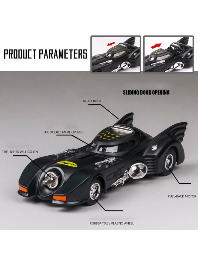 1989 Batmobile Model Toy, 1/38  Diecast Alloy Car Models for Vintage Bat Chariot Classic Car, with Light and Pull Back Model Car, Alloy Collectible Toy (Black) - Image 2