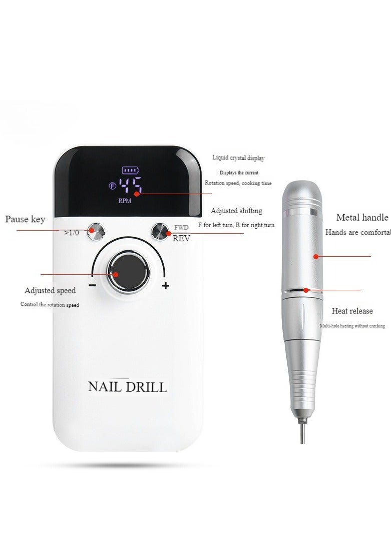 Electric Nail Drill 45000RPM High Speed Professional Portable Nail File Kit for Acrylic Gel Nails Manicure Pedicure Polishing Cuticle and Home Salon Use - Image 2