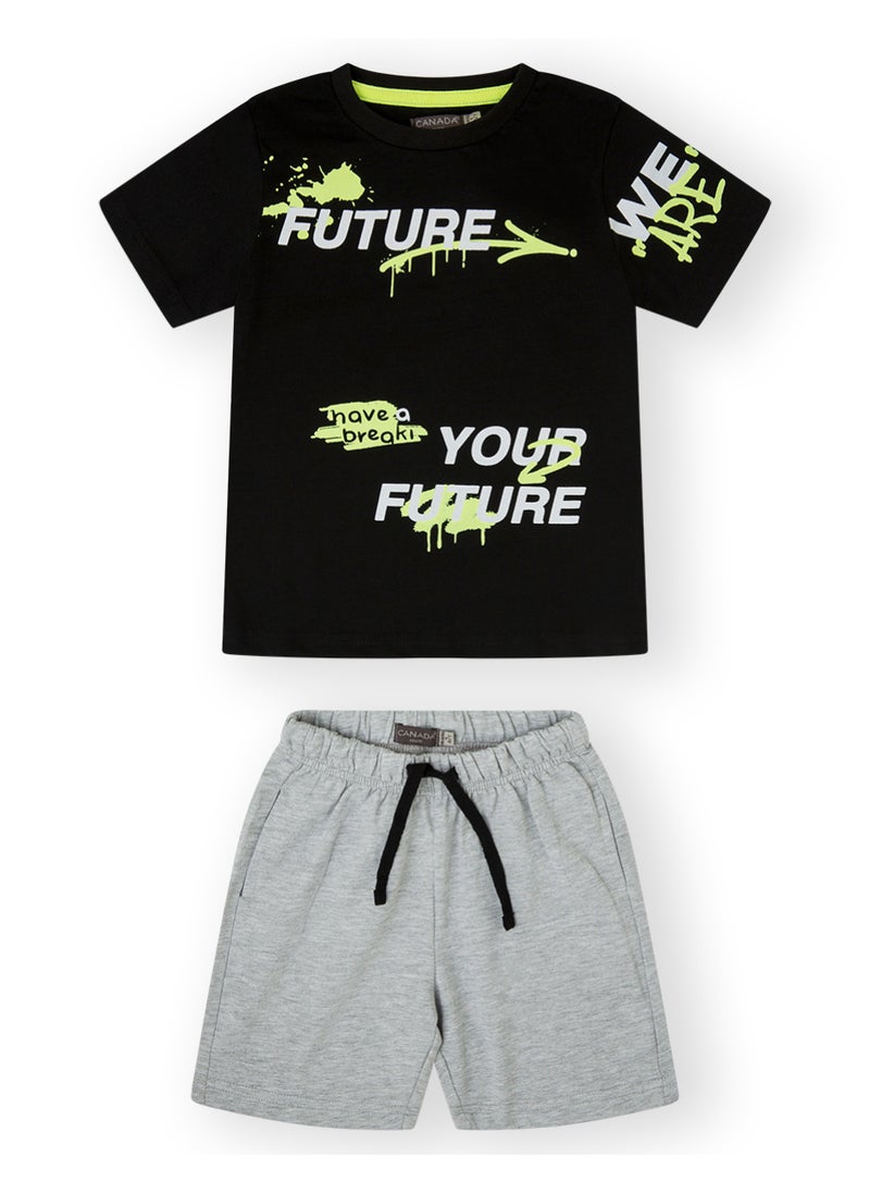 CANADA HOUSE Soft and Comfortable Cotton Comfortable Summer Set T-Shirt and Shorts For Boys  - Image 1