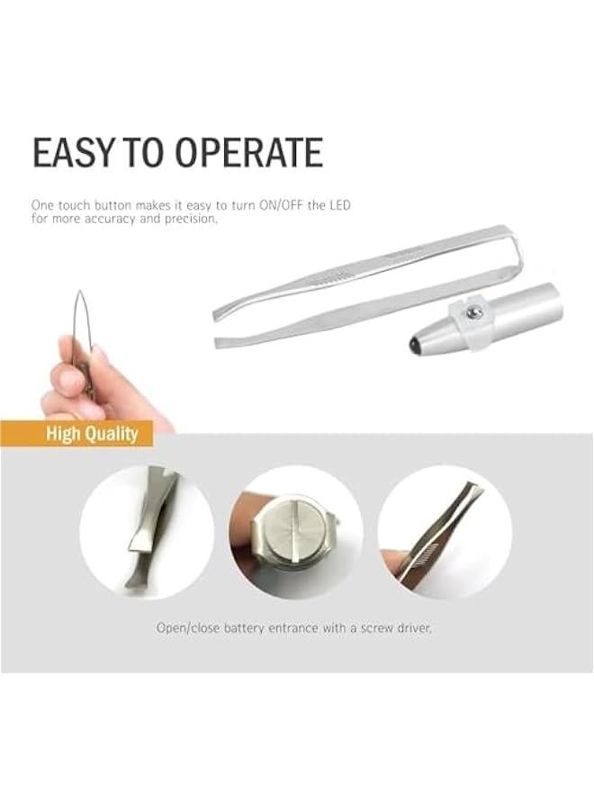 بيوينتي ملاقط من واي كيو بيست مع ضوء LED، اداة ازالة شعر الحواجب والرموش. نتف وتقليم الشعر غير المرغوب فيه. تضيء المناطق المظلمة مع اضاءة ساطعة للحصول على دقة ودقة افضل. ستانلس ستيل - Image 4