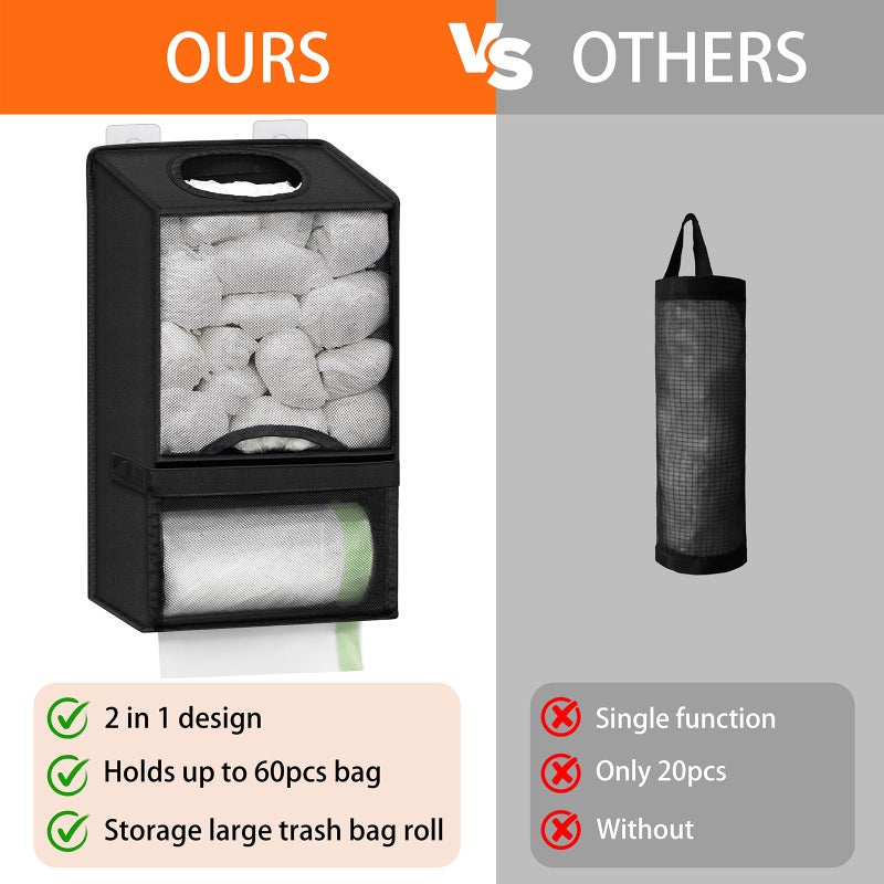 Spaclear Plastic Bag Holder for Grocery Bags - Large Wall Mount Grocery Bag Holder with Dispenser for Kitchen, Oxford Cloth 2-in-1 Space-saving Plastic Bags Organizer, Black - Image 5