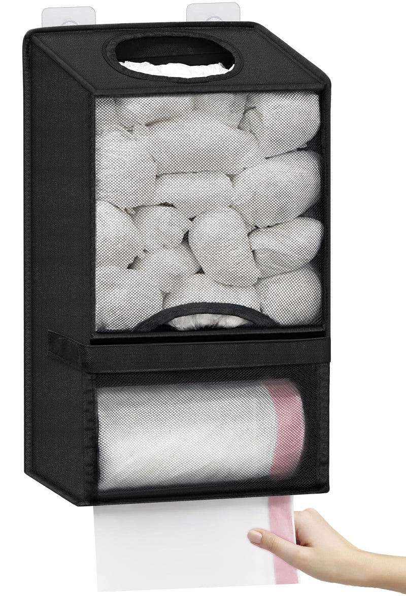 Spaclear Plastic Bag Holder for Grocery Bags - Large Wall Mount Grocery Bag Holder with Dispenser for Kitchen, Oxford Cloth 2-in-1 Space-saving Plastic Bags Organizer, Black - Image 1