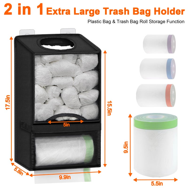 Spaclear Plastic Bag Holder for Grocery Bags - Large Wall Mount Grocery Bag Holder with Dispenser for Kitchen, Oxford Cloth 2-in-1 Space-saving Plastic Bags Organizer, Black - Image 2