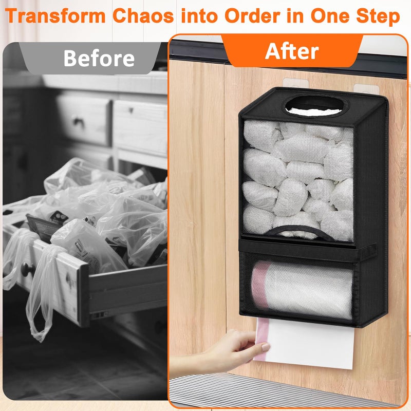 Spaclear Plastic Bag Holder for Grocery Bags - Large Wall Mount Grocery Bag Holder with Dispenser for Kitchen, Oxford Cloth 2-in-1 Space-saving Plastic Bags Organizer, Black - Image 4