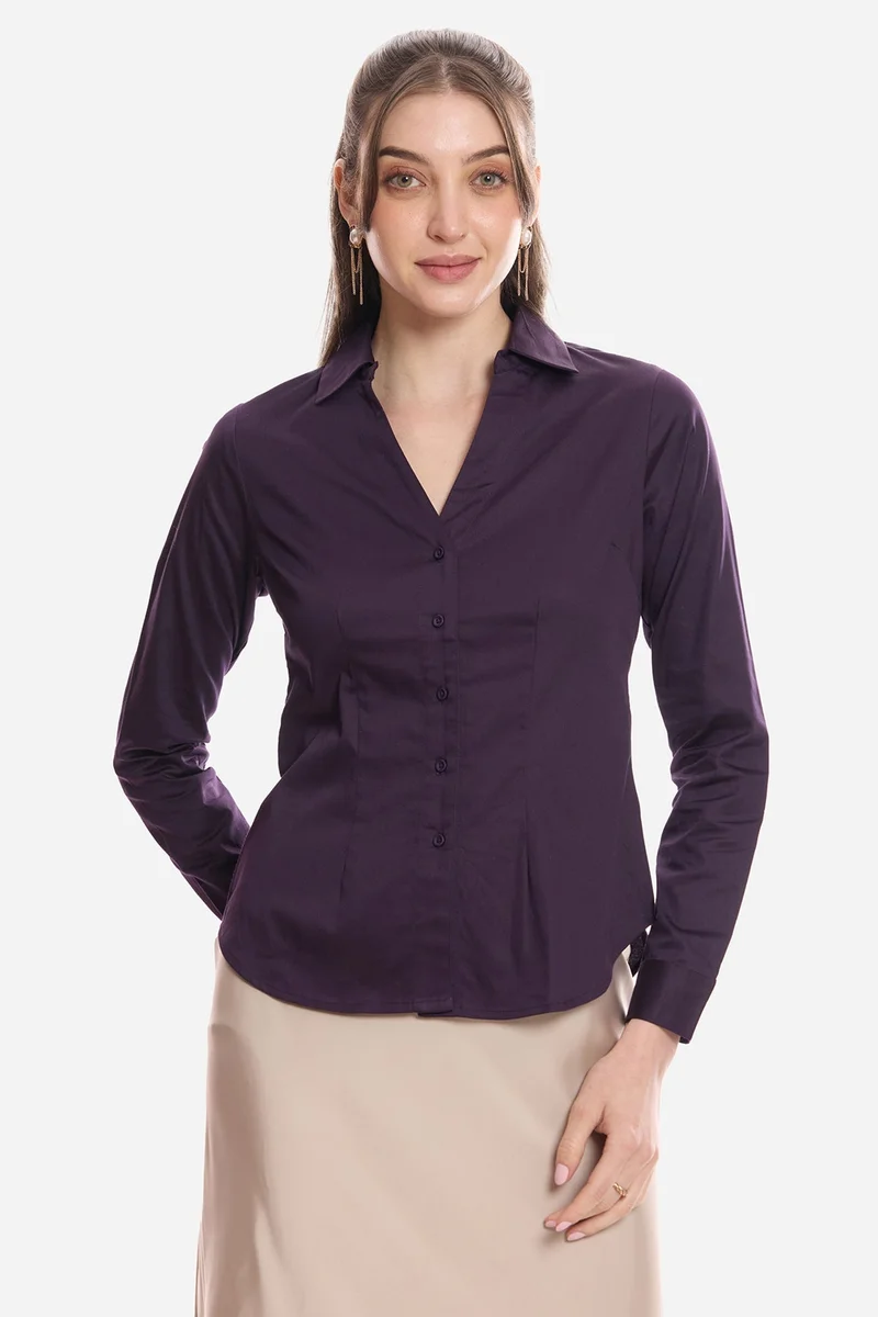 Virgio Solid Cotton Cinched Waist Full Sleeve Shirt for Women