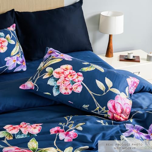 RUSTIQUE LINENS | Digitally Printed with Reactive Ink Tech | 300 TC 100% Organic Cotton Premium Bedsheet Set | Ultra-Soft Satin-Like Finish - Floral Ocean Blue - Image 2