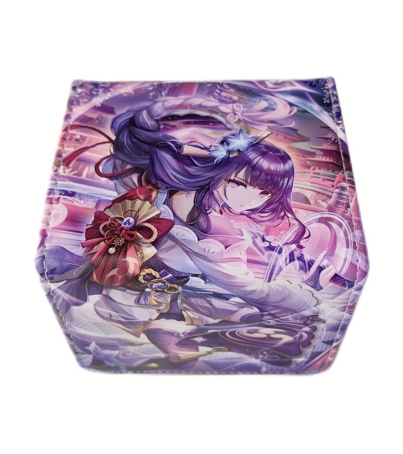 Anime Vibrant Purple Haired Character Design Faux Leather Trading Card Holder With Magnetic Closure Thunder General Card Box For YGO PTCG MTG OPCG And More Collectible Card Storage Anime Collectibles - Image 1