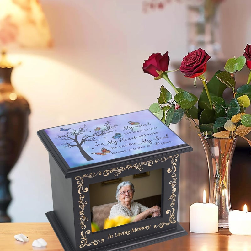 JOYSPARKING Wooden Urn Box for Ashes Cremation Urns for Human Ashes Adult Male or Female, Memorial Keepsake Urns with Photo Frame, Funeral Casket for Men Women, Burial Urn for Adults Up to 200 IBS-Tree - Image 5