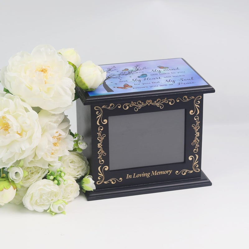 JOYSPARKING Wooden Urn Box for Ashes Cremation Urns for Human Ashes Adult Male or Female, Memorial Keepsake Urns with Photo Frame, Funeral Casket for Men Women, Burial Urn for Adults Up to 200 IBS-Tree - Image 2