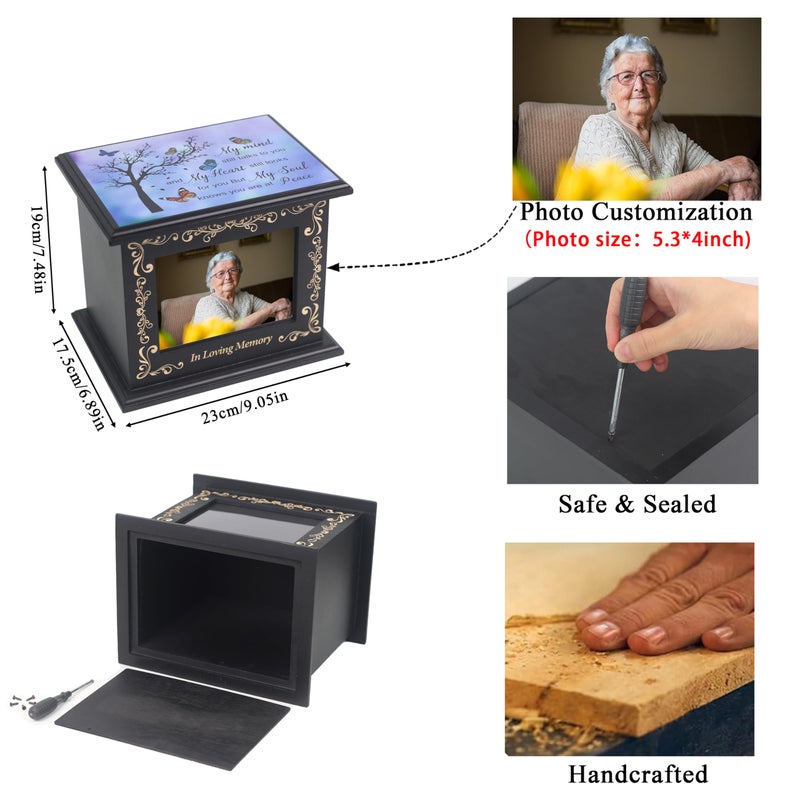 JOYSPARKING Wooden Urn Box for Ashes Cremation Urns for Human Ashes Adult Male or Female, Memorial Keepsake Urns with Photo Frame, Funeral Casket for Men Women, Burial Urn for Adults Up to 200 IBS-Tree - Image 3