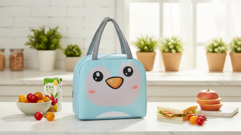 INSTABUYZ 3D Printed Hot & Cold Leak Proof Lunch Bag for Office School Kids Men & Women Storage Bag with Handle Tiffin Bag (Blue Penguin) - Image 5