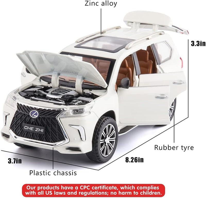 BDTCTK Kids Boy and Girl 1/24 Lexus 570 Off-Road in Luxury SUV Model Car Toy (White) - Image 5