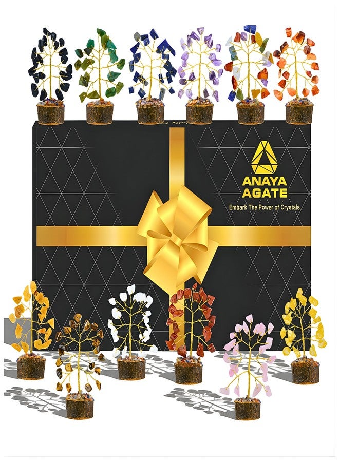 ANAYA AGATE Crystal Tree Set of 12 Unique Birthday Gifts for Women,Sister,Mom,Home Office Decor,Shelf Decoration for Positive Energy,Bring Good Luck,Money,Reiki Healing, Chakra Tree of Life Gift Sets - Image 1