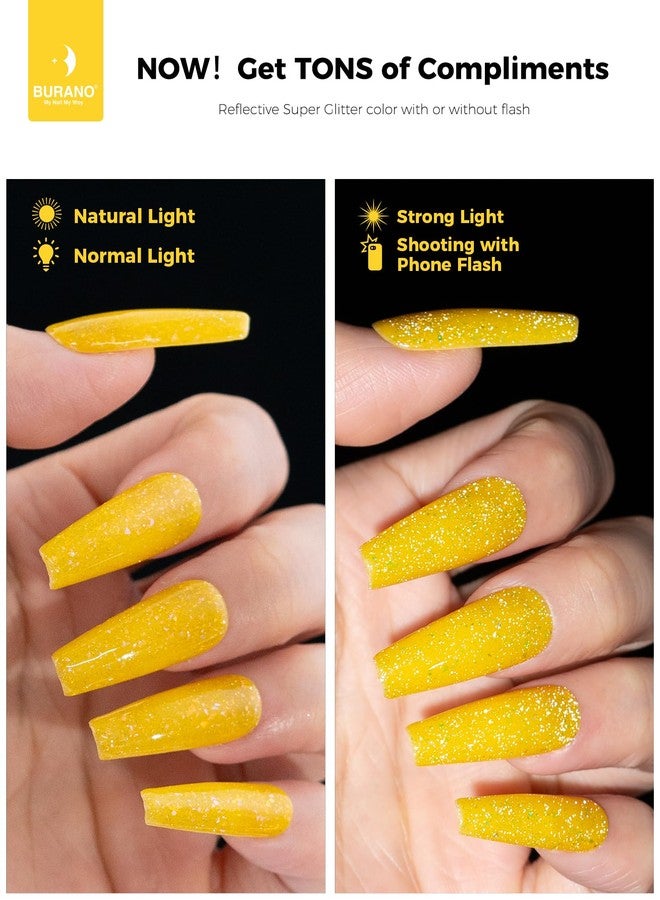 BURANO Holographic Gel Polish, Reflective Glitter Gel Polish 7.3ml UV LED Yellow Glitter Gel Nail Polish for Home DIY, Diamond Gel Nail Polish Curing Required (YH5) - Image 4