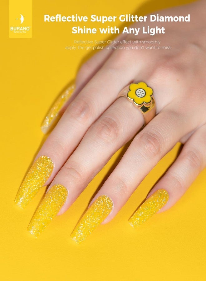 BURANO Holographic Gel Polish, Reflective Glitter Gel Polish 7.3ml UV LED Yellow Glitter Gel Nail Polish for Home DIY, Diamond Gel Nail Polish Curing Required (YH5) - Image 3