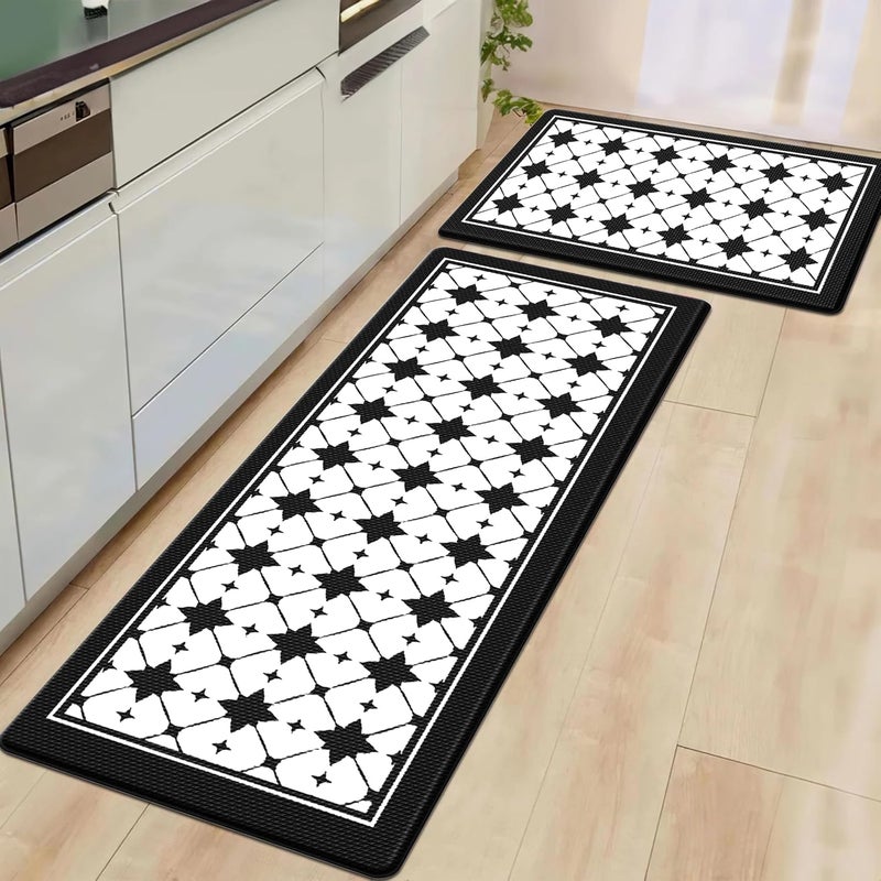 Artnice Kitchen Mat 2 PCS Black White Plaid Cushioned AntiFatigue Kitchen Rug Waterproof NonSlip Kitchen Mats and Rugs Heavy Duty Ergonomic Comfort Rug for Kitchen Floor Office Sink - Image 1