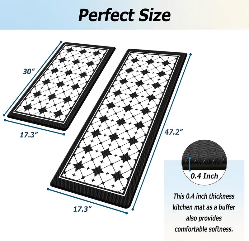 Artnice Kitchen Mat 2 PCS Black White Plaid Cushioned AntiFatigue Kitchen Rug Waterproof NonSlip Kitchen Mats and Rugs Heavy Duty Ergonomic Comfort Rug for Kitchen Floor Office Sink - Image 2