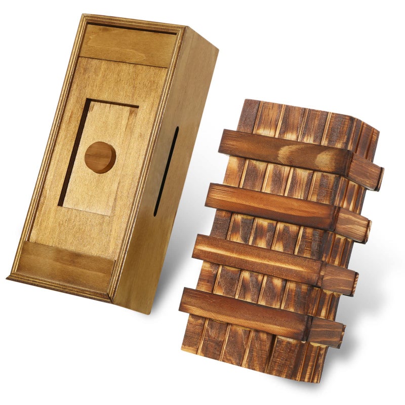 Kasyat 2 Pieces Wooden Puzzle Box for Adults Money Puzzle Box for Gift Magic Cards Case Holder with Hidden Compartments Christmas Birthday GiftClassic Style - Image 3