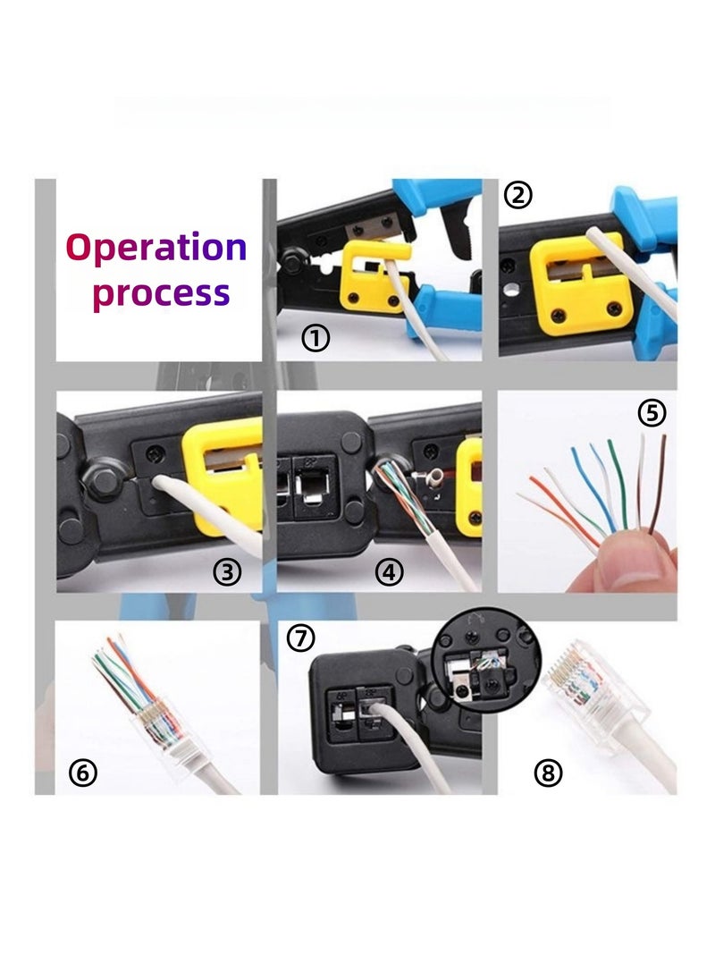 NOVOLAN Through-Hole Cable Pliers, Multifunctional Punch-Down Crimping Tool, 6P/8P RJ45 Ethernet Cable Crimper, Compatible with Cat5/Cat5e/Cat6/Cat6a 8P Network Crystals Heads & 6P Telephone Lines