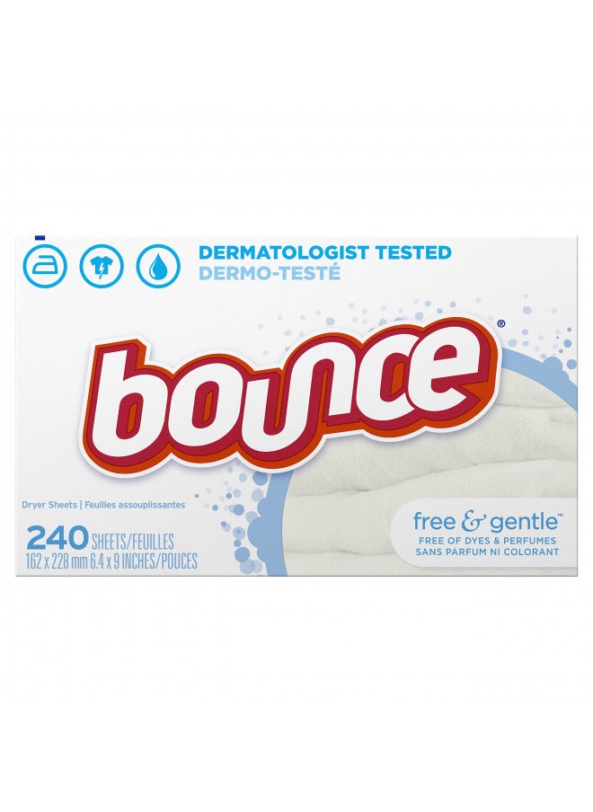Bounce Bounce Dryer Sheets Laundry Fabric Softener, Free & Gentle, White 240 count  - Image 1