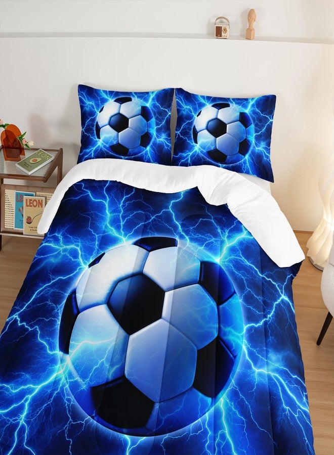 HOSIMA Soccer Twin Bedding Sets,A Soccer Surrounded by Blue Lightning Print Lightweight Comforter for Boys Room Decor,Soccer Pattern Sports Bedding Twin for Teens Girls with 2 Pillowcases. - Image 4