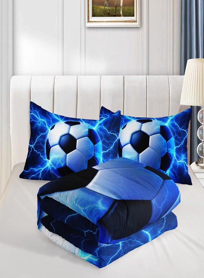 HOSIMA Soccer Twin Bedding Sets,A Soccer Surrounded by Blue Lightning Print Lightweight Comforter for Boys Room Decor,Soccer Pattern Sports Bedding Twin for Teens Girls with 2 Pillowcases. - Image 5