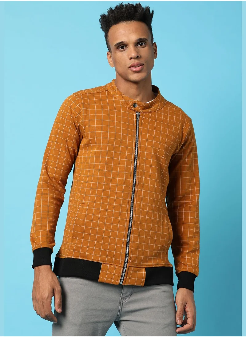 Campus Sutra Men’s Checked Cotton Jacket Regular Fit For Casual Wear