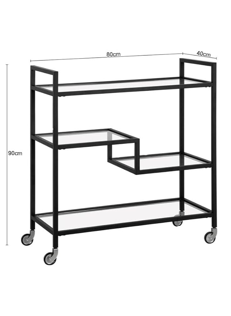 LINGWEI Metal Serving Trolley with Clear Glass Shelves - Pre-Assembled Utility Cart for Kitchen, Restaurant & Hospital - Heavy Duty 1.3cm Thick Metal Frame - Image 2