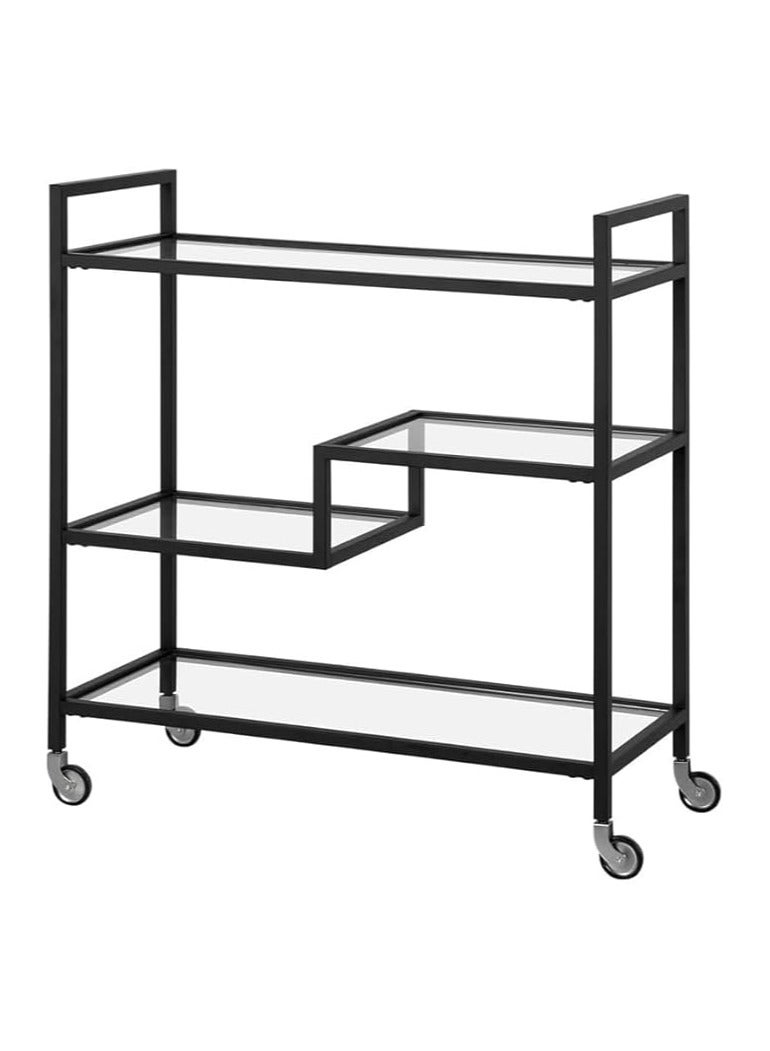 LINGWEI Metal Serving Trolley with Clear Glass Shelves - Pre-Assembled Utility Cart for Kitchen, Restaurant & Hospital - Heavy Duty 1.3cm Thick Metal Frame - Image 3