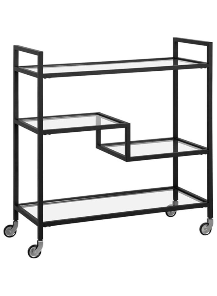 LINGWEI Metal Serving Trolley with Clear Glass Shelves - Pre-Assembled Utility Cart for Kitchen, Restaurant & Hospital - Heavy Duty 1.3cm Thick Metal Frame - Image 1