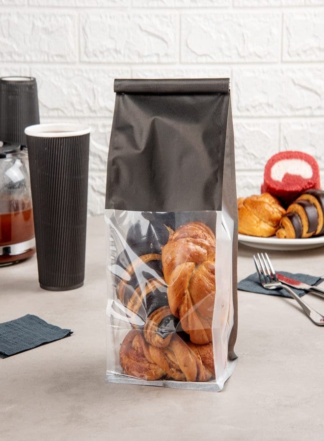 Restaurantware Bag Tek 5.1 x 4.1 x 11.2 Inch Tin Tie Bags With Windows 100 Resealable Bakery Bags With Windows - Flat Bottom For Cookies or Coffee Beans Black Cotton Paper Tin Tie Bags - Image 3