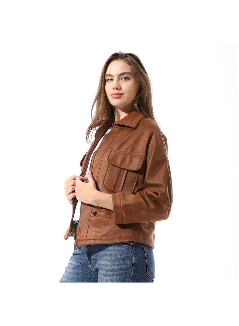 Coctail Women's Winter Jacket - Brown-17674 - Image 2