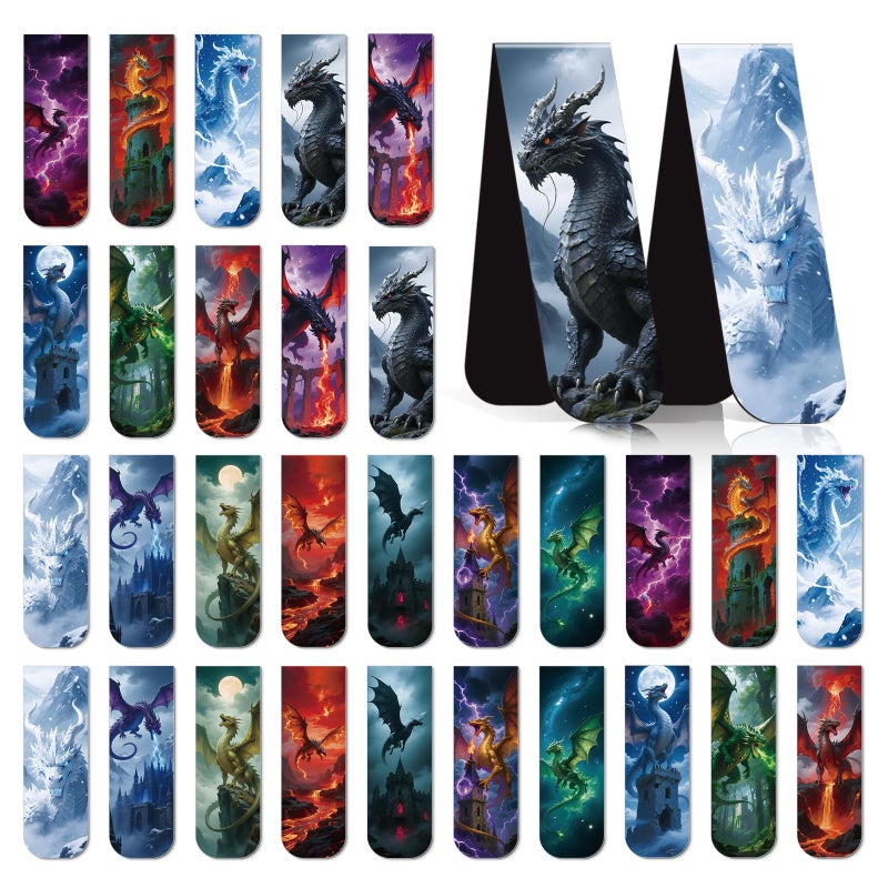 Wxiben Dragon Magnetic Bookmark Gifts - 30 Pcs Cool Dragon Bookmarks Fantastic Animal Book Mark Magnet Book Marker Page Clip for Women Men Bookworms Reading Book Lovers Home Office Favor - Image 1
